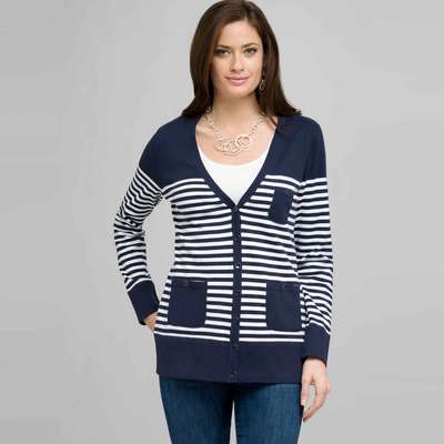 Gilet rayé marine et blanc, marine foncé et blanc, medium