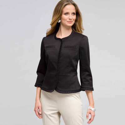 Giacca con bordo con rouche, Nero, medium