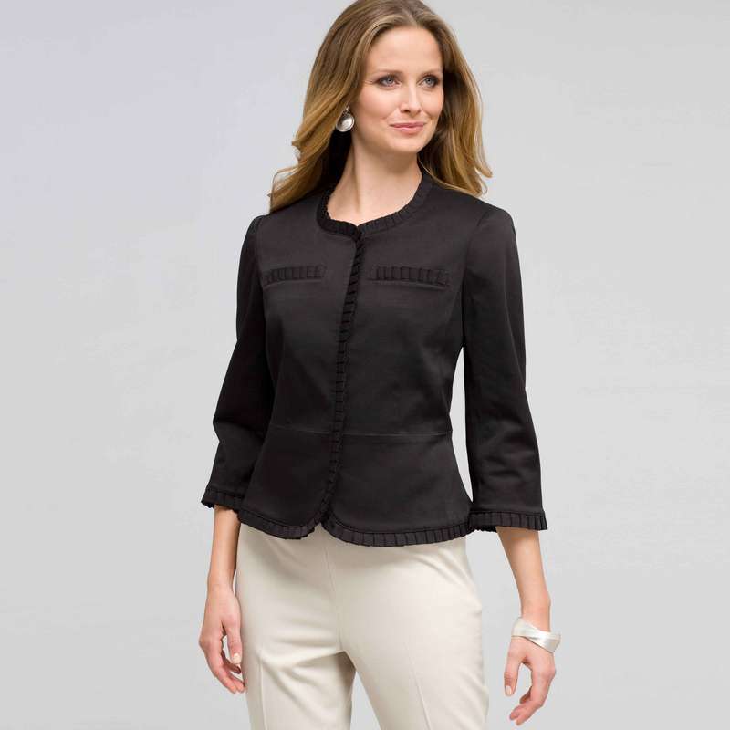 Giacca con bordo con rouche, Nero, large