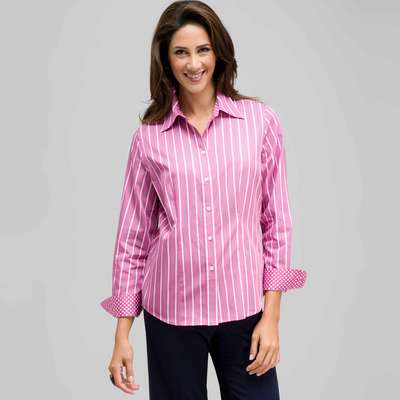 Chemise rayée avec manchettes à pois, Camaïeu lavande, medium