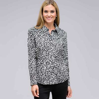 Camicia classica a manica lunga abbottonata sul davanti, Sale e pepe, medium