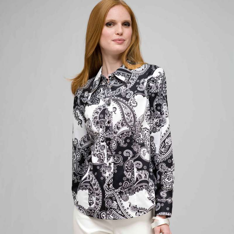 Chemise imprimé cachemire, Noir et blanc, large